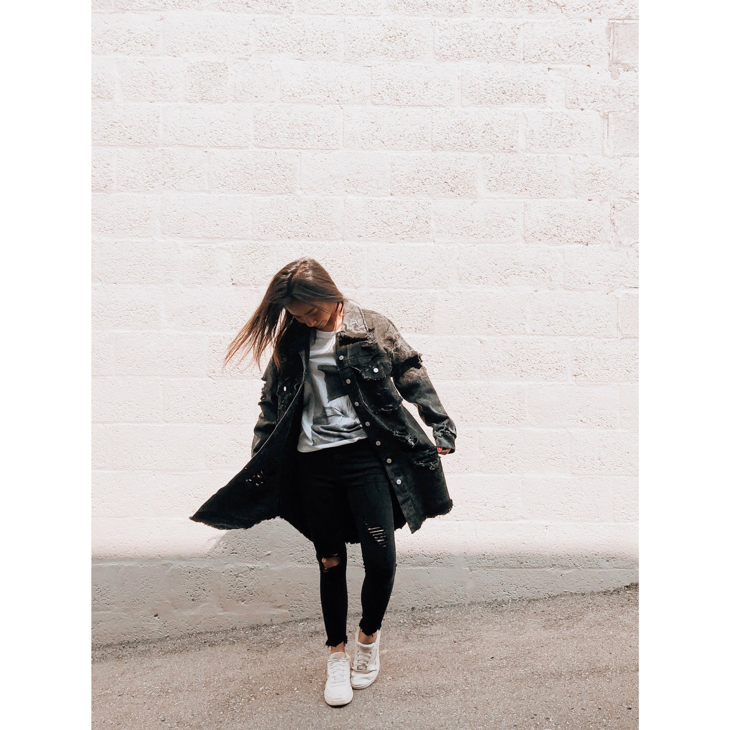 Through Your Eyes Long Black Denim Jacket - White