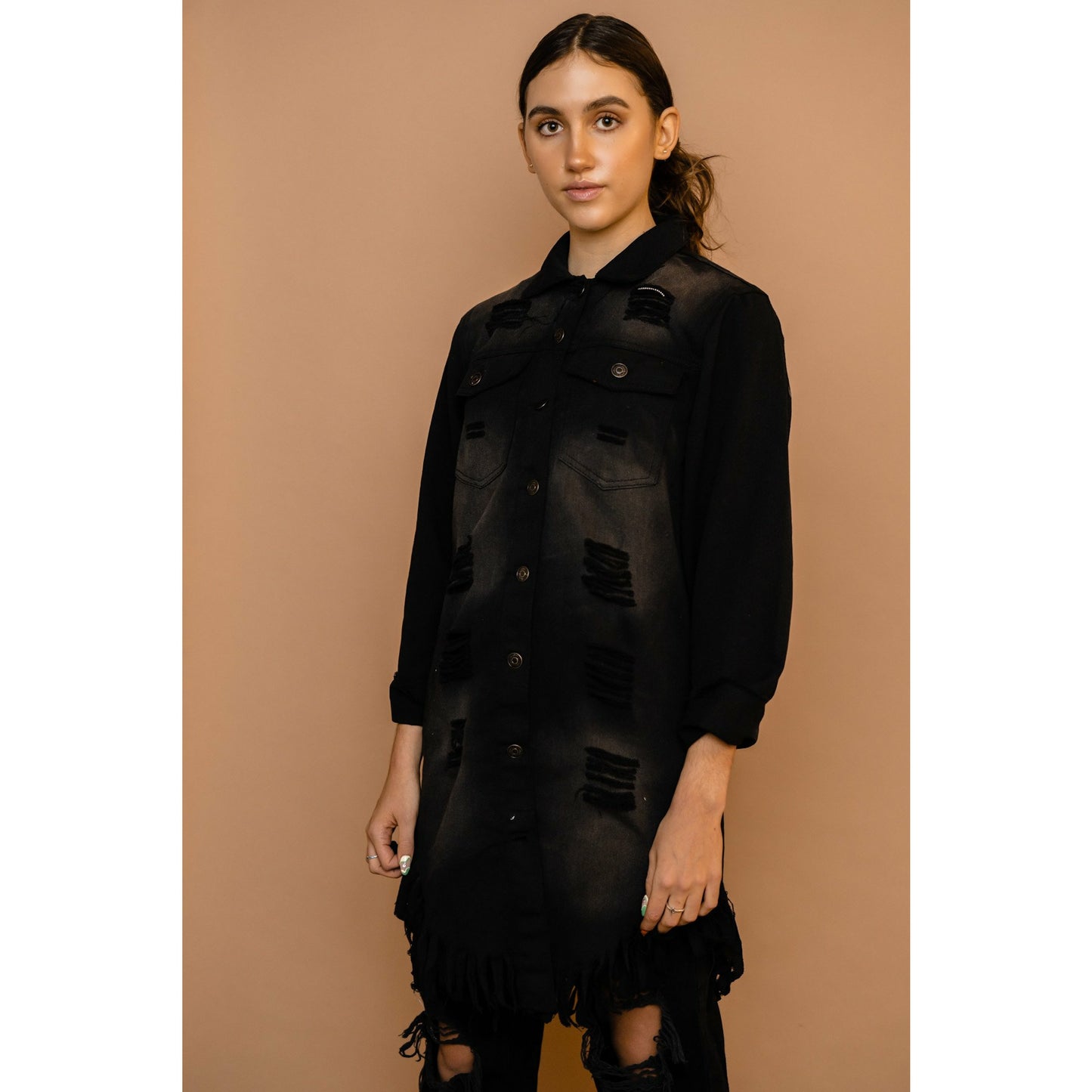 “I’ll fight for you” Black Denim Long Jacket