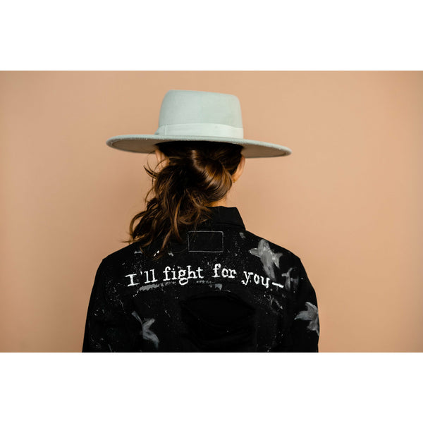 “I’ll fight for you” Black Denim Long Jacket