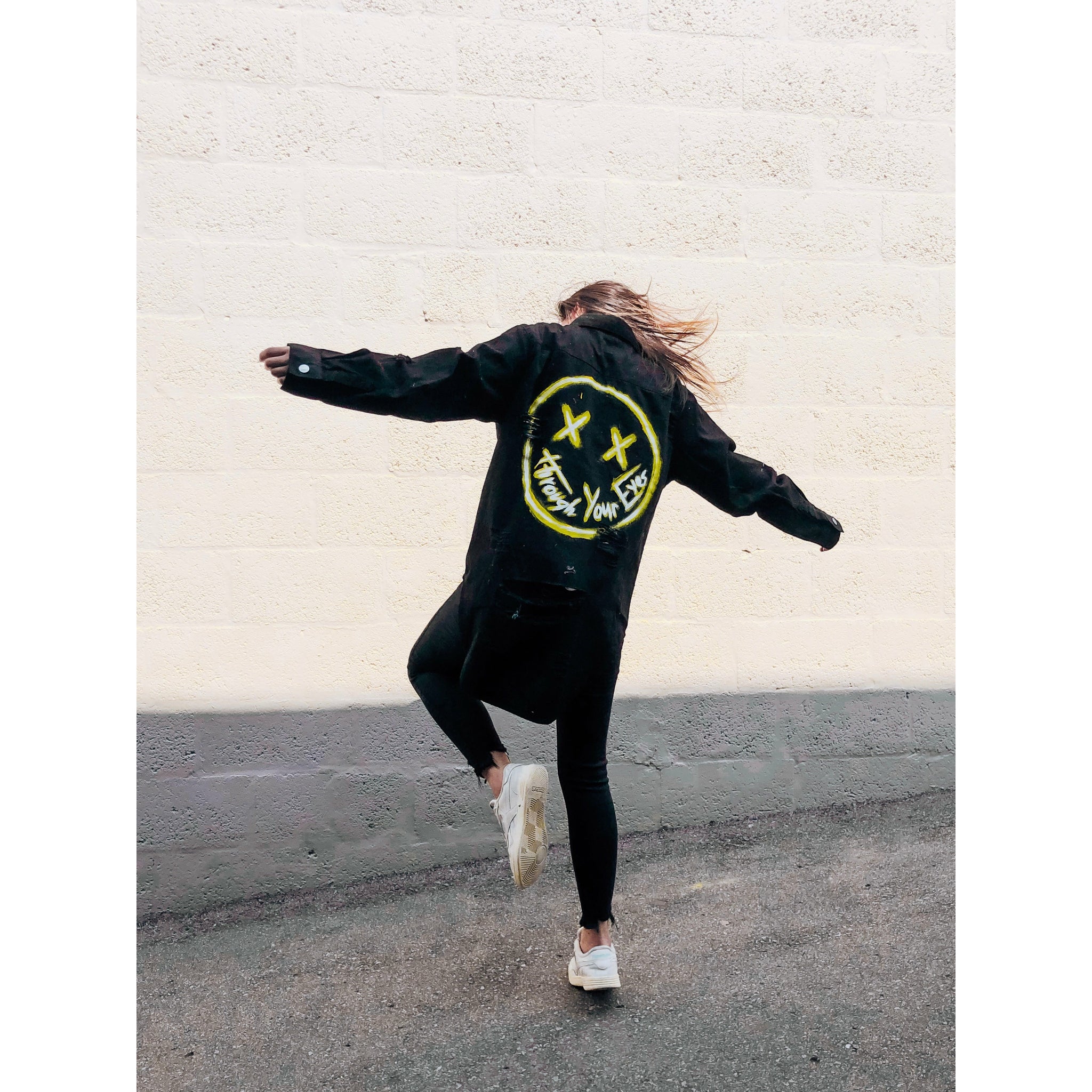 Through Your Eyes Black Long Denim Jacket - Yellow